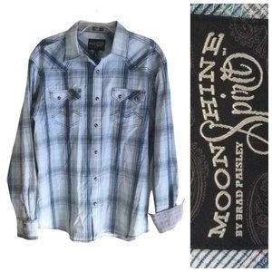 MOONSHINE SPIRIT Plaid Western Pearl Snap Shirt Blue Men’s Large